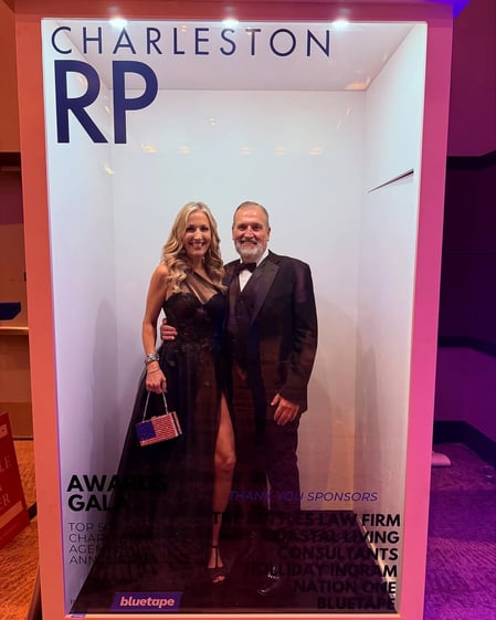 A couple in a photobooth