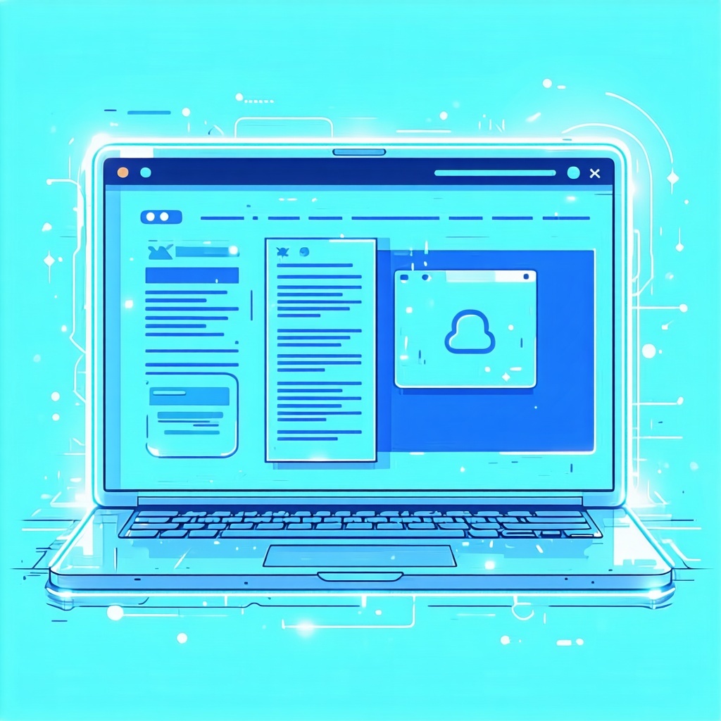 A glowing blue screen