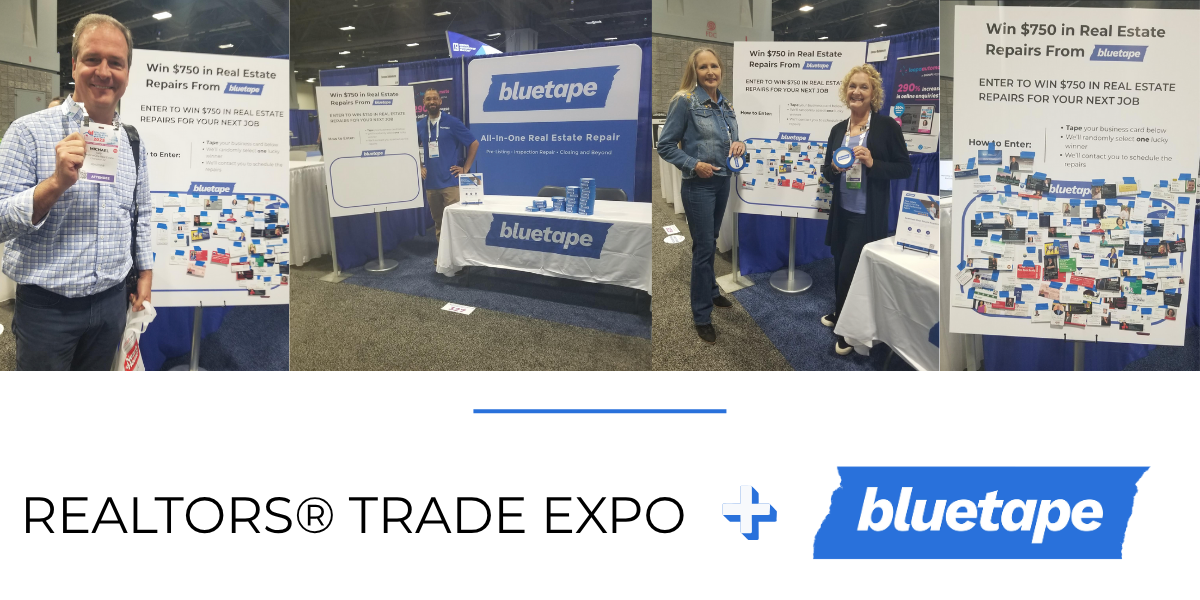 A collage of Bluetape's booth at the Realtors Trade Expo